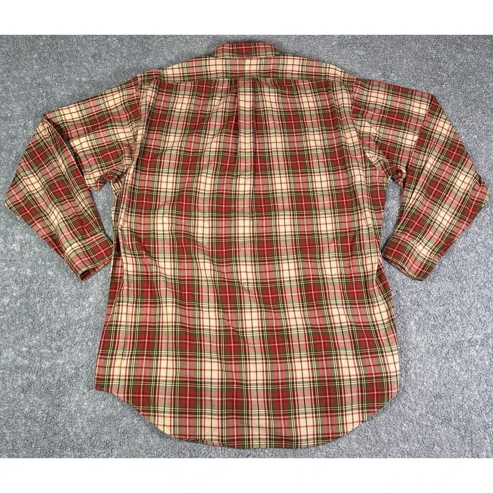 Vintage Ralph Lauren Shirt Red Green Tartan Plaid Button Down Mens Medium Pony